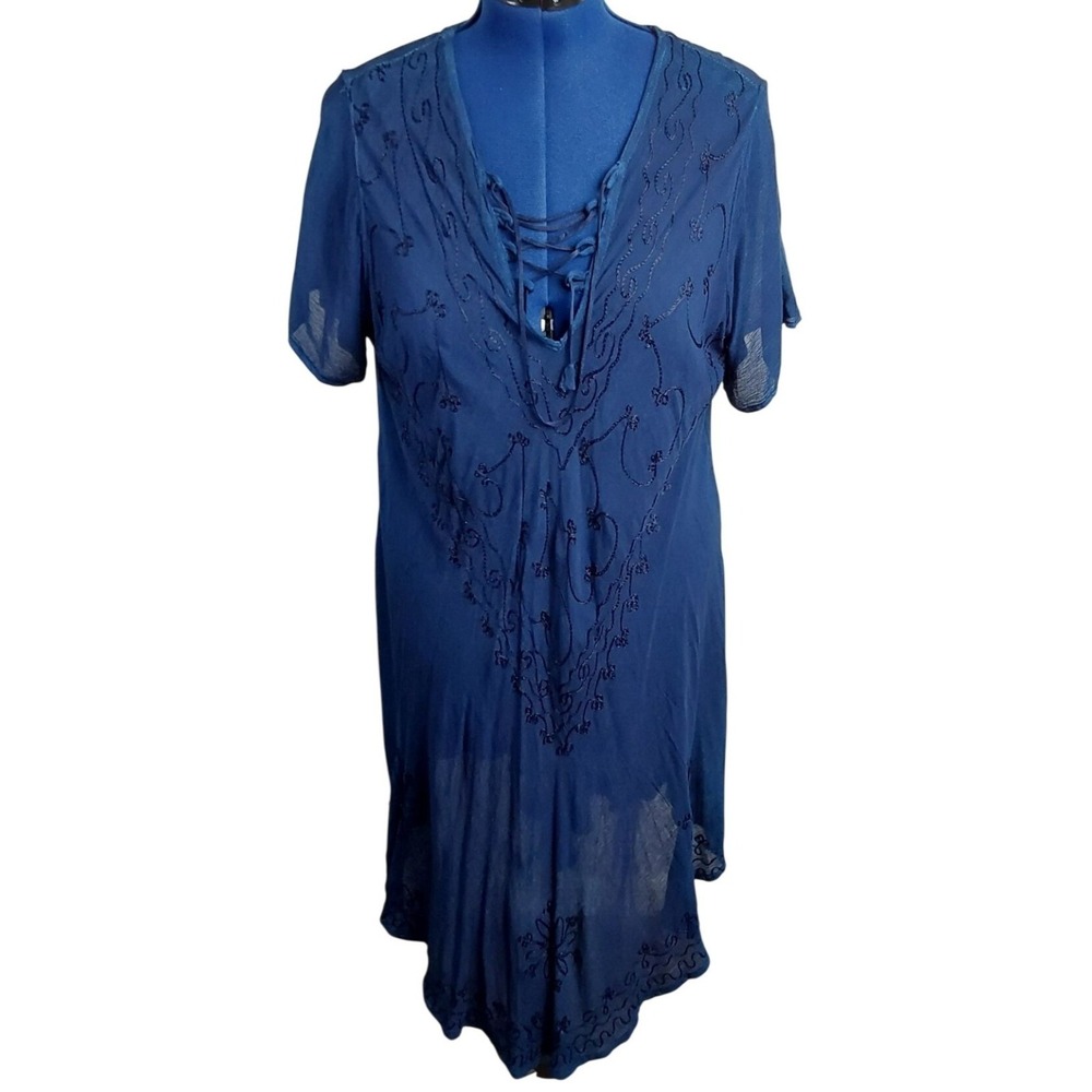 Jessica Taylor navy blue lace up lightweight boho dress size 1X